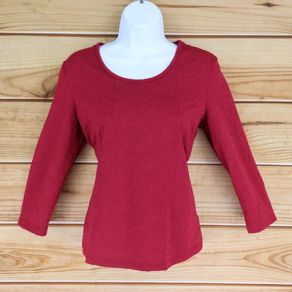 Croft & Barrow Blouse Stretch‎ Womens Size S Red Floral Nylon Blend 3/4 Sleeves